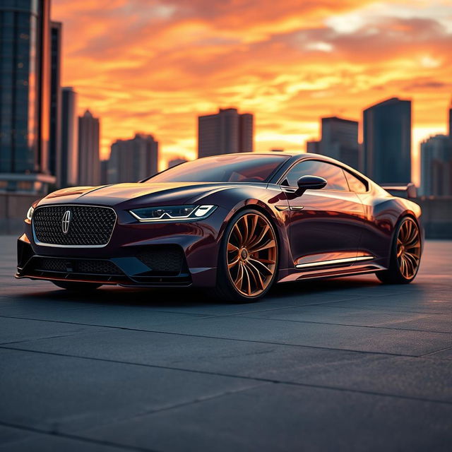 A futuristic Lincoln Continental 2023, featuring a distinctive Bugatti Veyron grill and headlights, showcasing a sleek silhouette