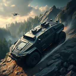 An intricately detailed depiction of a tactical military vehicle designed for special operations, showcasing its versatility and agility across all terrains