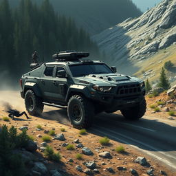 An intricately detailed depiction of a tactical military vehicle designed for special operations, showcasing its versatility and agility across all terrains