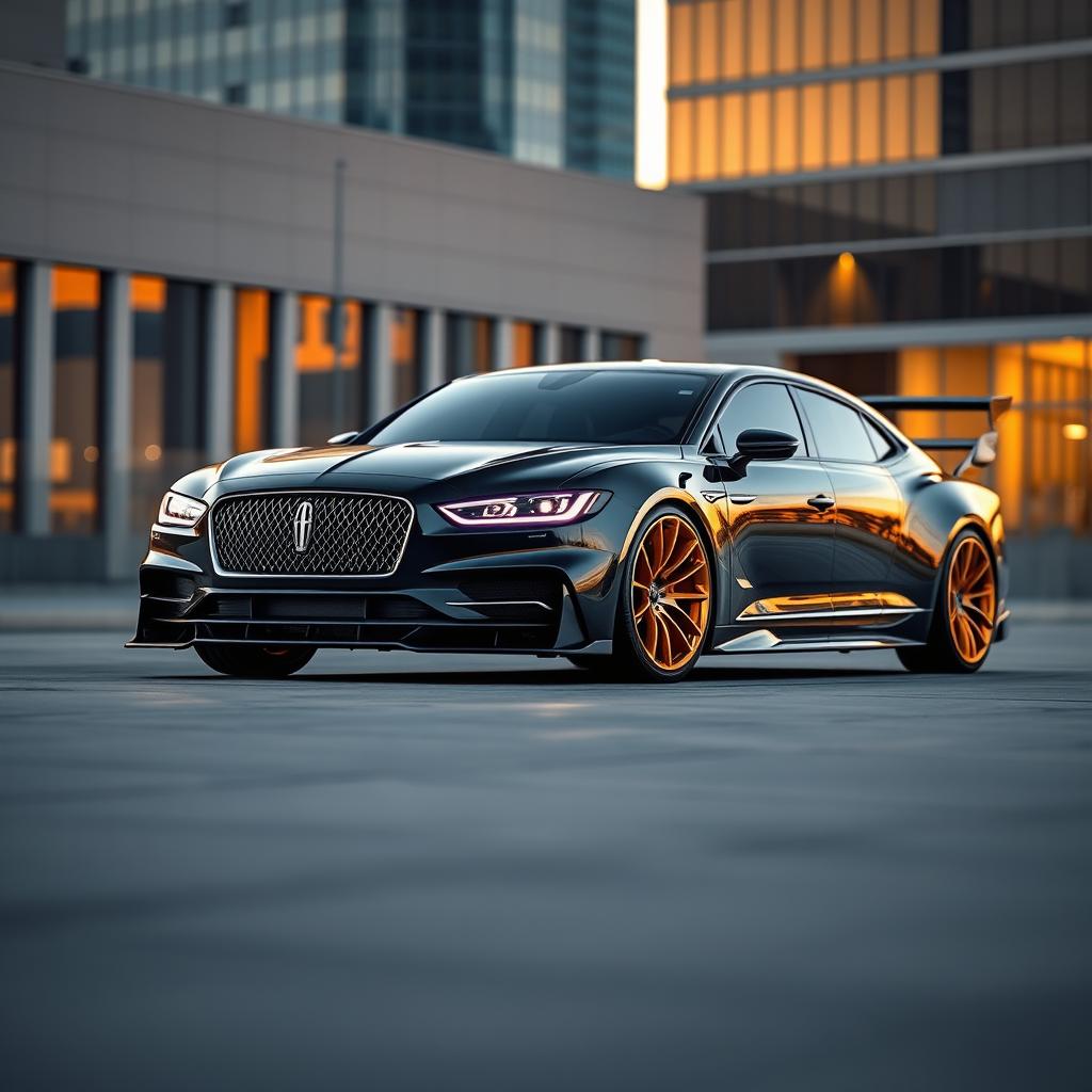 A stunning automotive design featuring a 2023 Lincoln Continental blended with the distinctive grill and headlights of a Bugatti Veyron