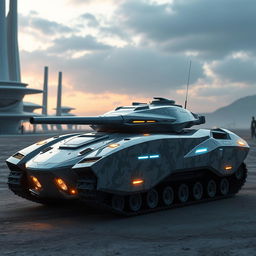 A futuristic tank design featuring advanced security systems, showcasing a sleek and innovative aesthetic