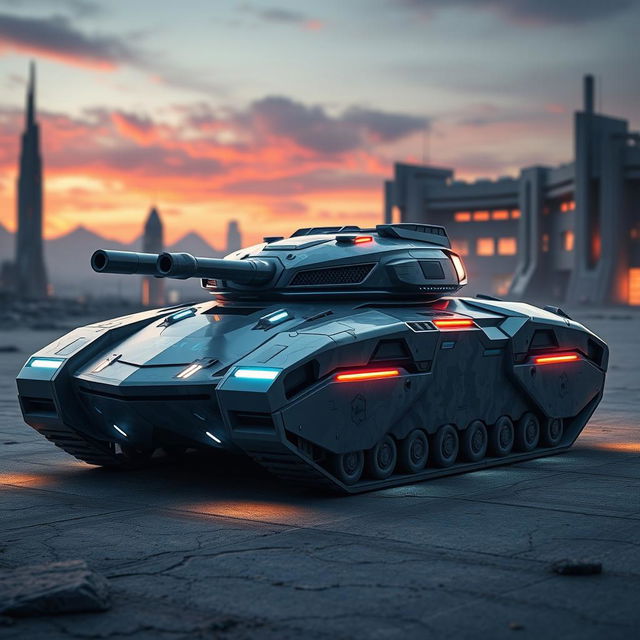 A futuristic tank design featuring advanced security systems, showcasing a sleek and innovative aesthetic