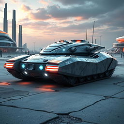 A futuristic tank design featuring advanced security systems, showcasing a sleek and innovative aesthetic