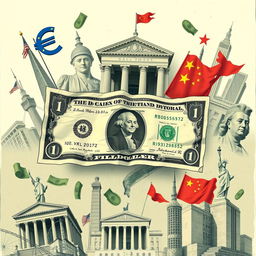 An impactful illustration representing the decline of the dollar against various global economic powers