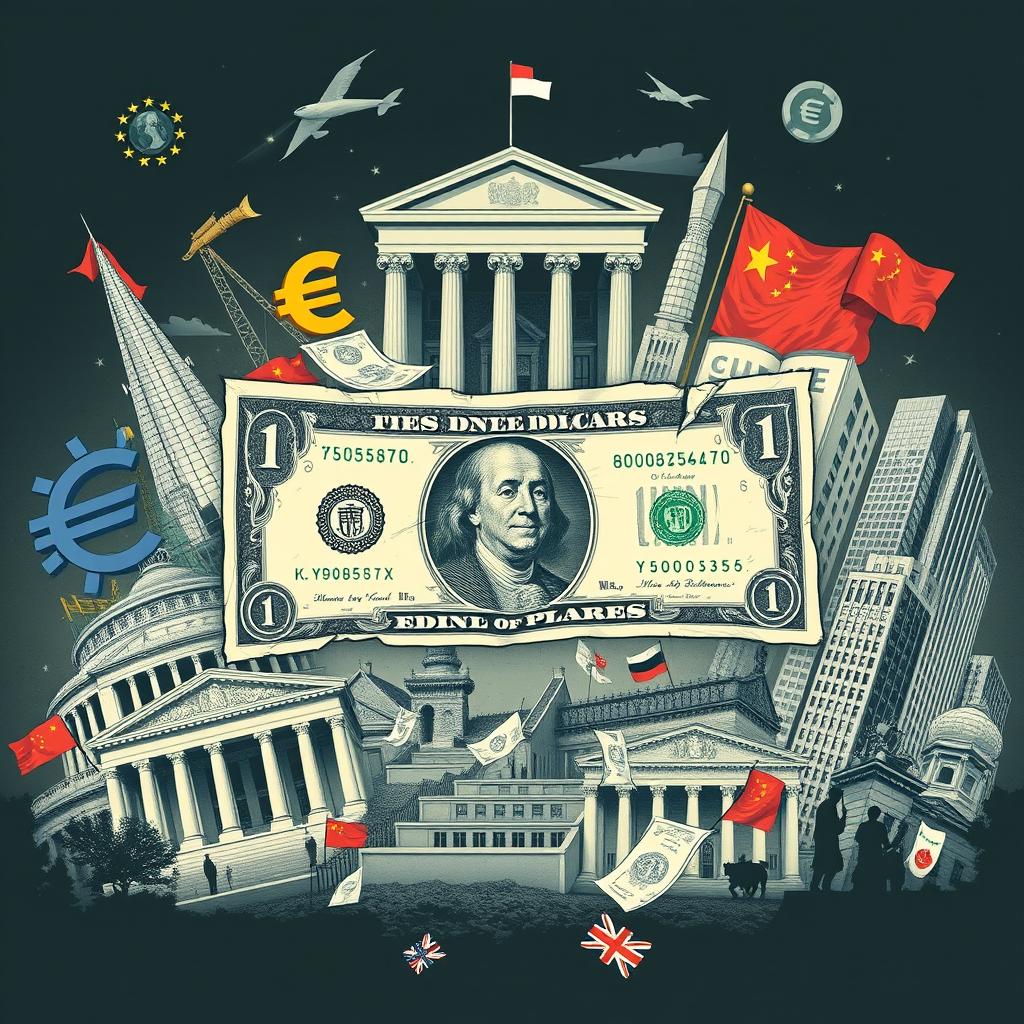 An impactful illustration representing the decline of the dollar against various global economic powers