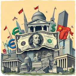 An impactful illustration representing the decline of the dollar against various global economic powers
