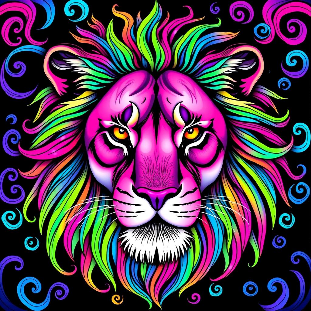 A vibrant and detailed coloring book cover featuring a lion's face at the center of the frame