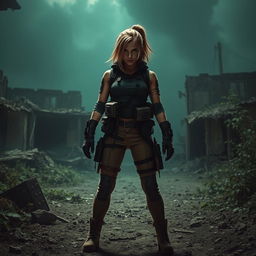 A dramatic and intense scene set in a dystopian environment, with shadows and dim lighting casting an eerie atmosphere