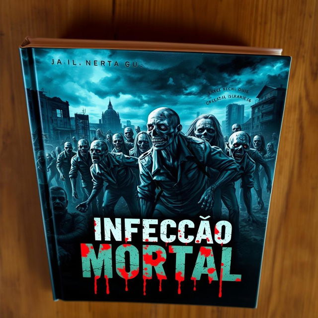 A captivating book cover for a zombie-themed novel titled 'Infecção Mortal'