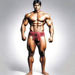 Modify the image to portray the young Indian man as taller and more muscular.