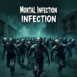 A chilling scene titled 'Mortal Infection' featuring a horde of terrifying zombies in a dark, post-apocalyptic setting