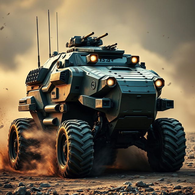 A muscular and powerful armored vehicle, showcasing a robust and intimidating design