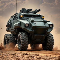 A muscular and powerful armored vehicle, showcasing a robust and intimidating design