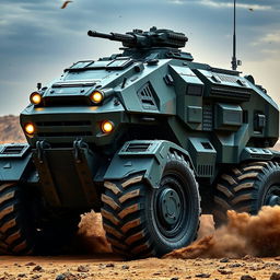 A muscular and powerful armored vehicle, showcasing a robust and intimidating design