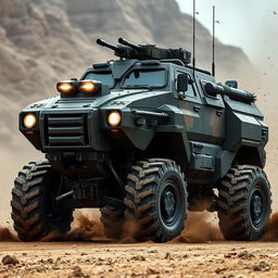 A muscular and powerful armored vehicle, showcasing a robust and intimidating design