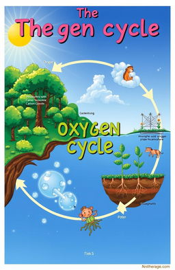 A detailed and engaging illustration of the oxygen cycle, showcasing the different stages