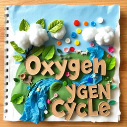 An exceptionally creative handmade cover page design for the oxygen cycle project, emphasizing innovation with the use of waste materials