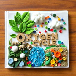 An exceptionally creative handmade cover page design for the oxygen cycle project, emphasizing innovation with the use of waste materials