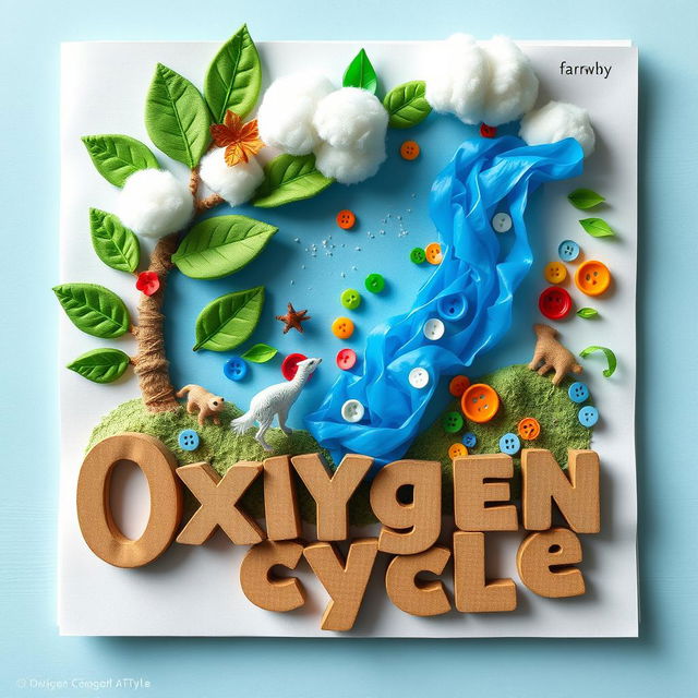 An exceptionally creative handmade cover page design for the oxygen cycle project, emphasizing innovation with the use of waste materials