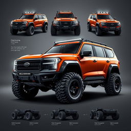 A powerful concept design for a fierce and aggressive Big SUV, showcasing various enhanced models