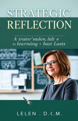 A high-quality book cover design for 'Strategic Reflection: A Trainer’s Guide to Learning that Lasts', featuring a thoughtful trainer in a serene classroom environment