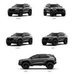 A concept design for a Big SUV that is fierce, intimidating, and aggressive, showcasing various perfected models