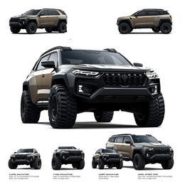 A concept design for a Big SUV that is fierce, intimidating, and aggressive, showcasing various perfected models