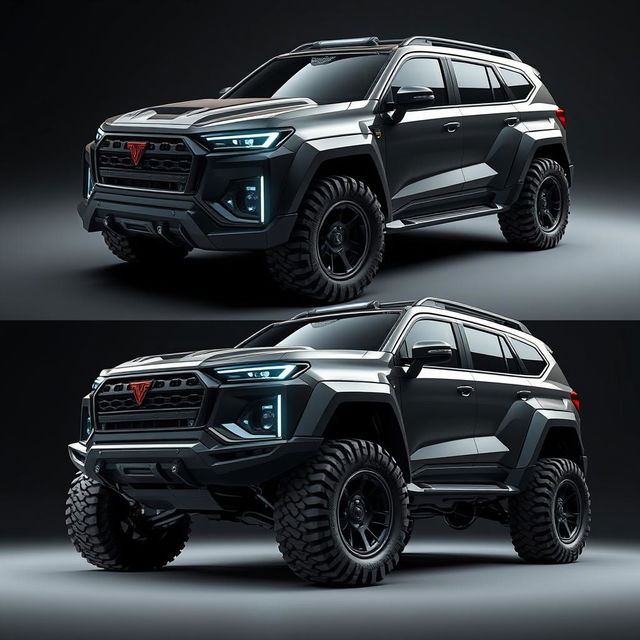 A striking concept design for a Big SUV that embodies aggression, fierceness, and a rugged aesthetic, showcasing various perfected models