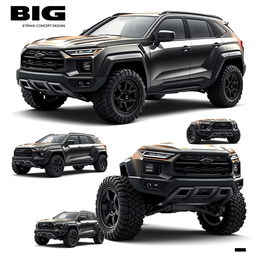A striking concept design for a Big SUV that embodies aggression, fierceness, and a rugged aesthetic, showcasing various perfected models