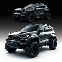 A striking concept design for a Big SUV that embodies aggression, fierceness, and a rugged aesthetic, showcasing various perfected models