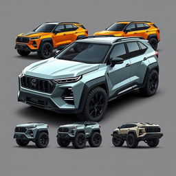 A concept design for a Compact Big SUV that is fierce, rugged, and aggressive, showcasing various perfected models