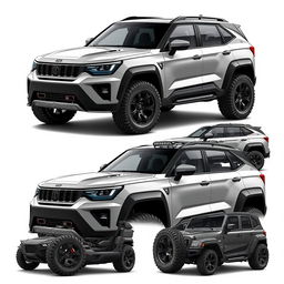 A concept design for a Compact Big SUV that is fierce, rugged, and aggressive, showcasing various perfected models