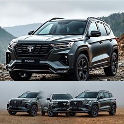 Design a big SUV with the Pindad logo, showcasing characteristics of compactness, toughness, fierceness, and aggression