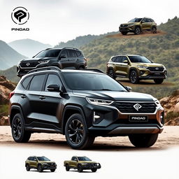 Design a big SUV with the Pindad logo, showcasing characteristics of compactness, toughness, fierceness, and aggression