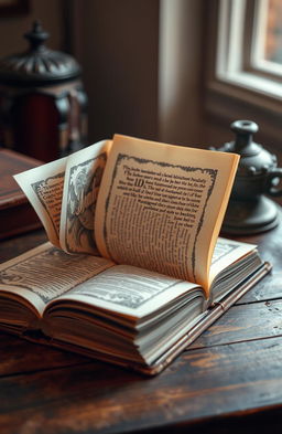 A beautifully arranged open book with detailed, textured pages that give a realistic three-dimensional depth effect