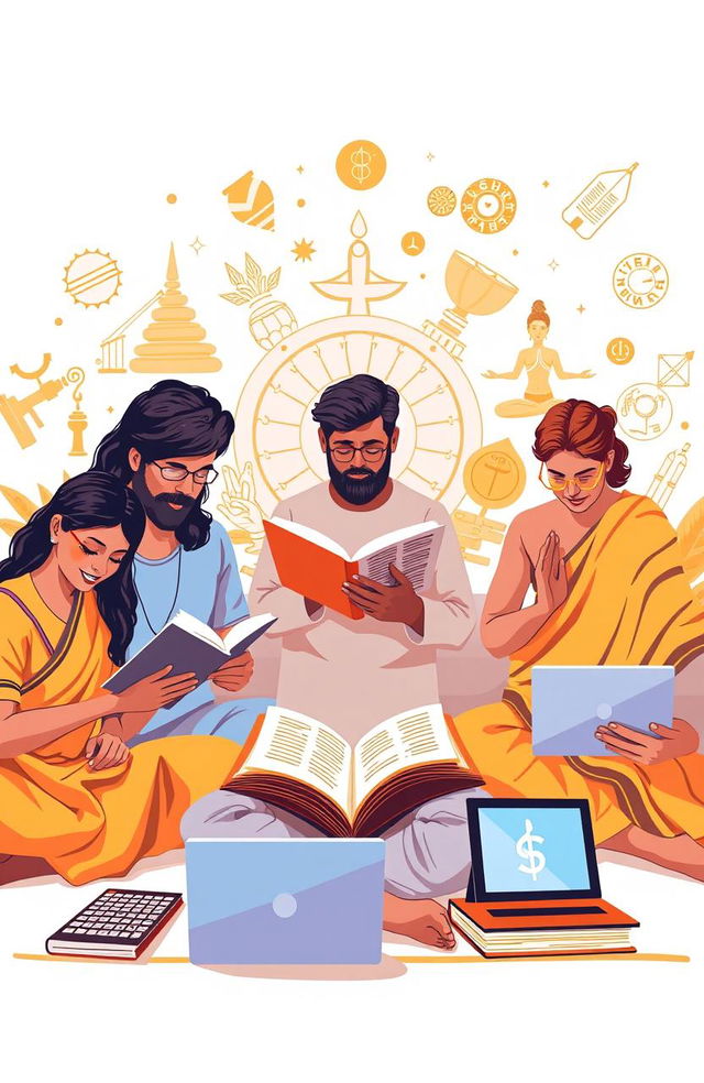 An educational scene depicting the role and significance of the Vedas and Vedangas in contemporary life