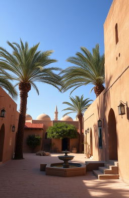 A serene and picturesque depiction of an ancient Islamic village showcasing simple old heritage architecture