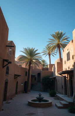 A serene and picturesque depiction of an ancient Islamic village showcasing simple old heritage architecture