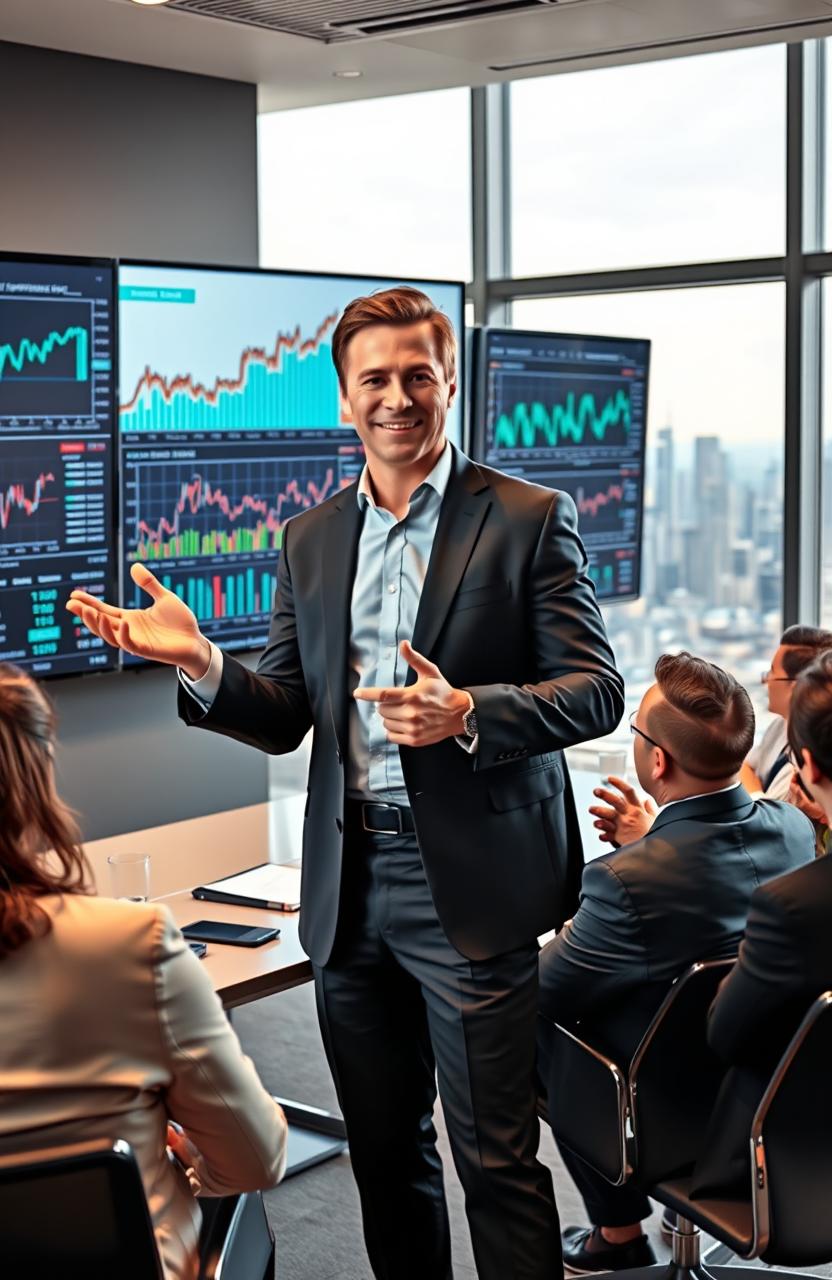 A confident business person, known as a pivot boss, standing in a modern, sleek office environment