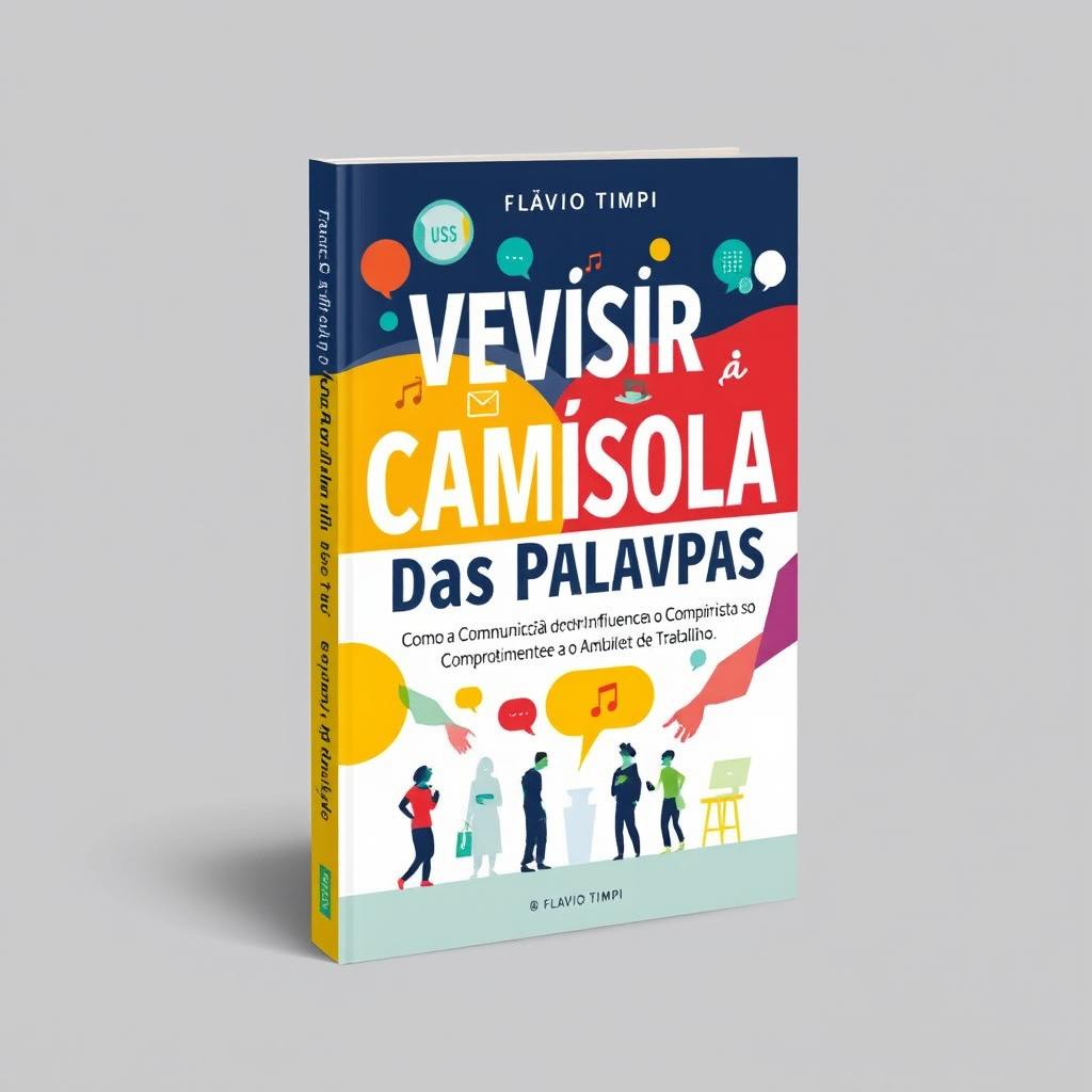 A book cover design for "Vestir a Camisola das Palavras: A Força da Comunicação no Compromisso Laboral" featuring the subtitle "Como a Comunicação Pode Influenciar o Comprometimento e o Ambiente de Trabalho", authored by Flávio Timpi