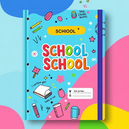 A vibrant school notebook cover design featuring colorful abstract patterns, playful doodles, and inspirational quotes