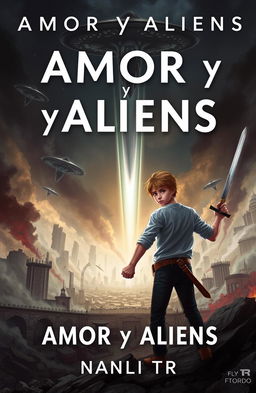 A captivating book cover for a sci-fi romance titled 'Amor y Aliens' by Nanli TR