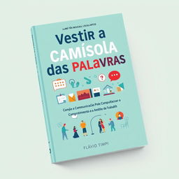 A book cover design for "Vestir a Camisola das Palavras: A Força da Comunicação no Compromisso Laboral" featuring the subtitle "Como a Comunicação Pode Influenciar o Comprometimento e o Ambiente de Trabalho", authored by Flávio Timpi