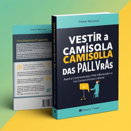 A book cover design for "Vestir a Camisola das Palavras: A Força da Comunicação no Compromisso Laboral" featuring the subtitle "Como a Comunicação Pode Influenciar o Comprometimento e o Ambiente de Trabalho", authored by Flávio Timpi