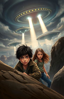 A dramatic scene depicting a thrilling alien invasion