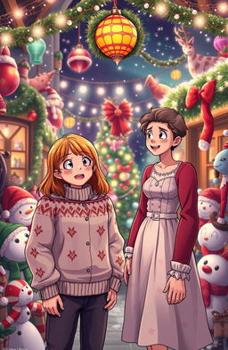 A comedic scene depicting a girl and her ex-boyfriend who suddenly find themselves in a magical alternate world