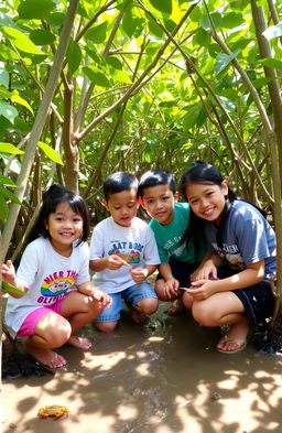 In the vibrant mangrove swamps of Bula, General Santos City, four friends—Na’e, Abdul, Jose, and Maria—excitedly exploring their unique ecosystem