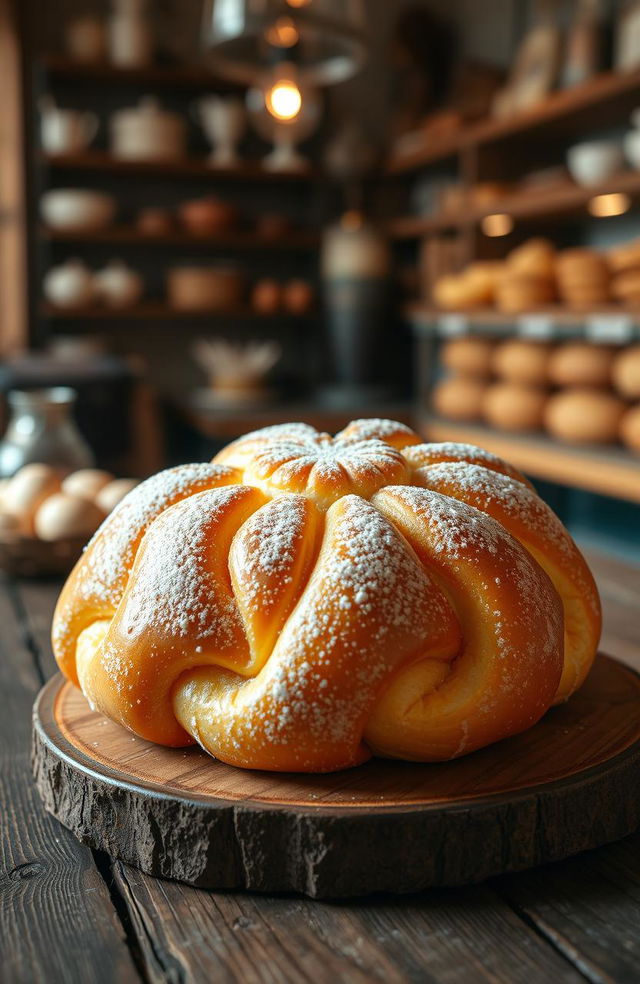 An exquisite Sugni di Zucchero pastry displayed elegantly on a rustic wooden table