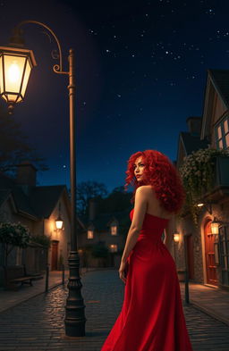 A serene village at night, illuminated by soft streetlights