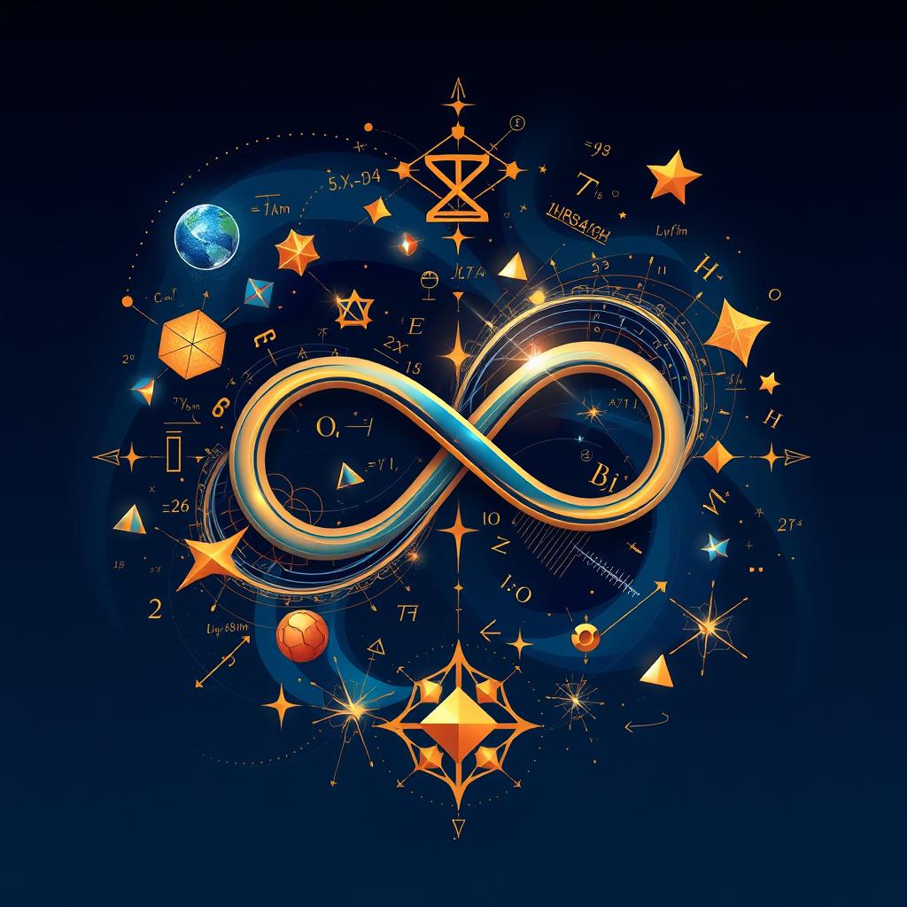 A captivating illustration titled 'Infinity Maths' by Milan, showcasing the concept of infinity (♾️) in mathematics